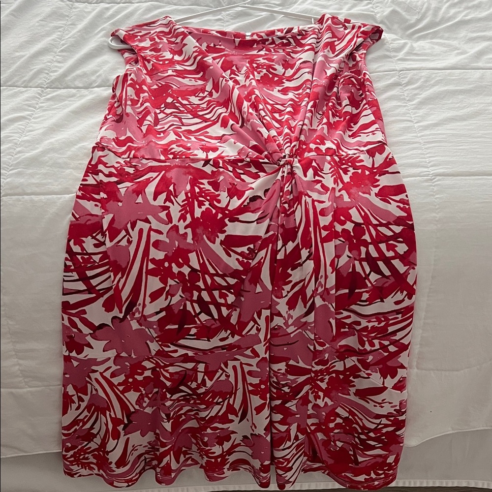 Pink and Red Tropical Print Dress